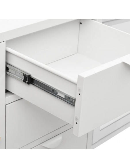 Credenza Bianca 105x35x70 cm in Acciaio e Vetro Temperato