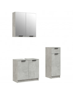 Set di Mobili da Bagno 3 pz Grigio Cemento in Legno Multistrato 2