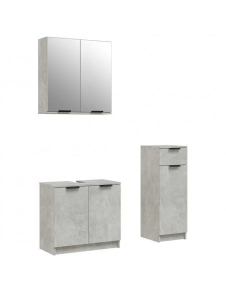 Set di Mobili da Bagno 3 pz Grigio Cemento in Legno Multistrato