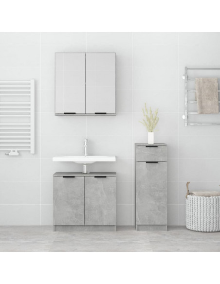 Set di Mobili da Bagno 3 pz Grigio Cemento in Legno Multistrato