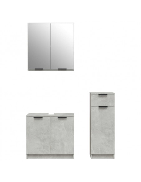 Set di Mobili da Bagno 3 pz Grigio Cemento in Legno Multistrato