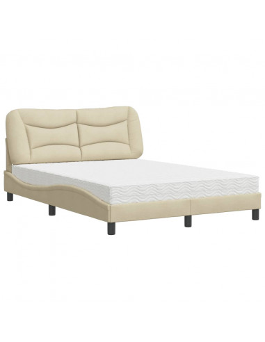 Letto con Materasso Crema 140x200 cm in Tessuto