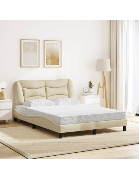 Letto con Materasso Crema 140x200 cm in Tessuto