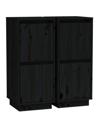 Credenze 2 pz Nero 31,5x34x75 cm in Legno Massello di Pino