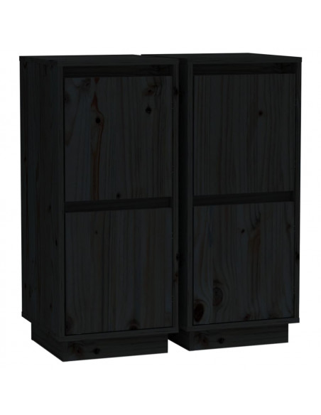 Credenze 2 pz Nero 31,5x34x75 cm in Legno Massello di Pino