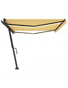 Tenda da Sole Retrattile Manuale LED 500x350 cm Giallo Bianco 2