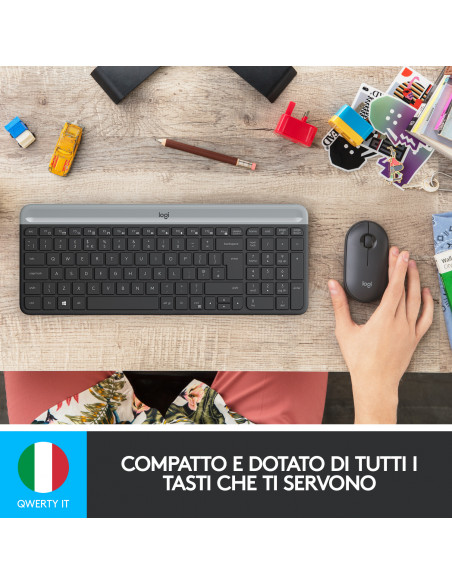 Logitech MK470 Kit Mouse e Tastiera Wireless per Windows, Ricevitore USB 2.4 GHz, ‎Sottile, Compatto, Silenzioso, Batteria Lun