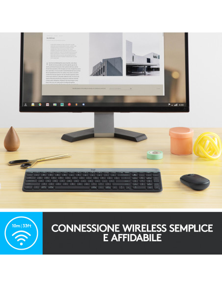 Logitech MK470 Kit Mouse e Tastiera Wireless per Windows, Ricevitore USB 2.4 GHz, ‎Sottile, Compatto, Silenzioso, Batteria Lun