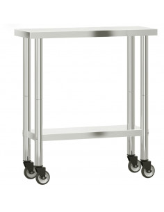 Tavolo da Lavoro Cucina con Ruote 82,5x30x85 cm in Acciaio Inox 2