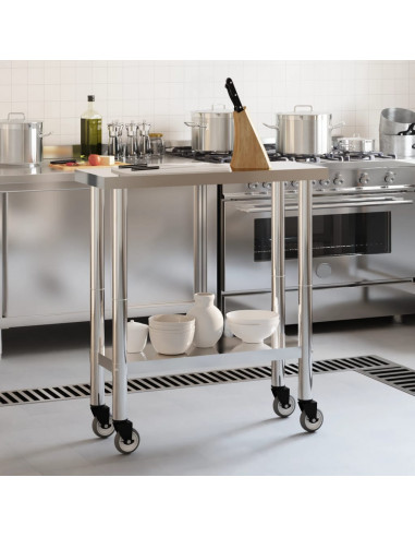 Tavolo da Lavoro Cucina con Ruote 82,5x30x85 cm in Acciaio Inox
