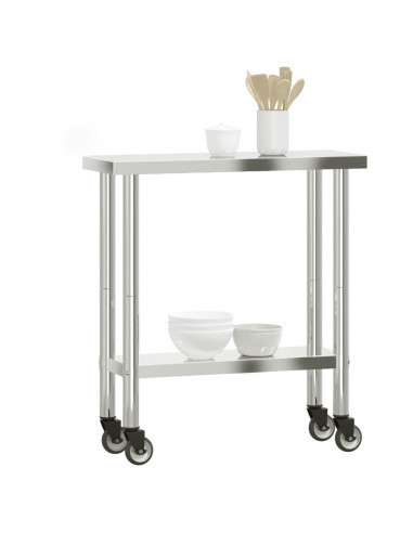 Tavolo da Lavoro Cucina con Ruote 82,5x30x85 cm in Acciaio Inox