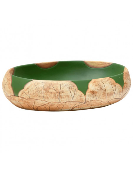 Lavabo da Appoggio Verde e Marrone Ovale 59x40x15 cm Ceramica