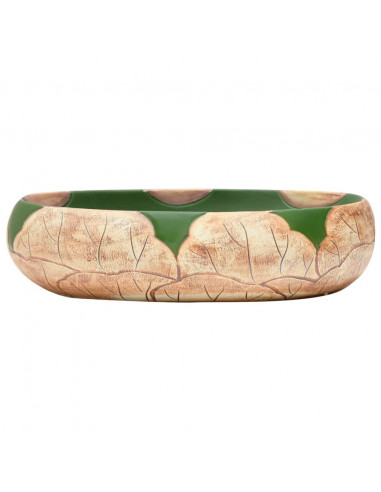 Lavabo da Appoggio Verde e Marrone Ovale 59x40x15 cm Ceramica