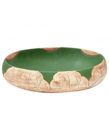 Lavabo da Appoggio Verde e Marrone Ovale 59x40x15 cm Ceramica