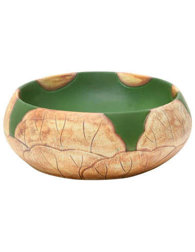 Lavabo da Appoggio Verde e Marrone Ovale 59x40x15 cm Ceramica