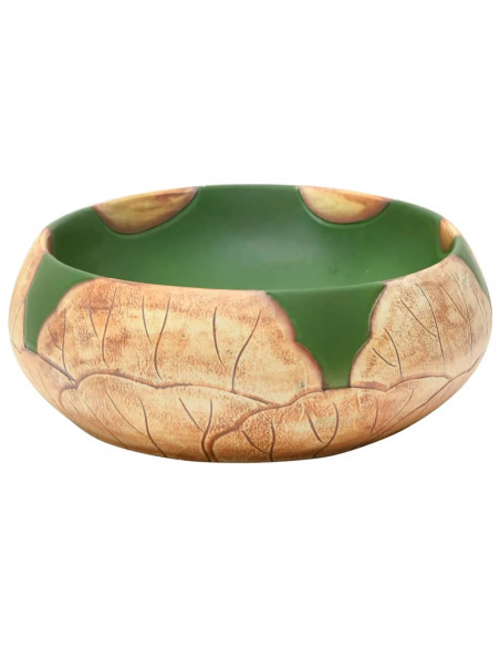 Lavabo da Appoggio Verde e Marrone Ovale 59x40x15 cm Ceramica