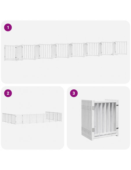 Cancello Cani Porta Pieghevole Bianco 15 Pannelli 750 cm Pioppo