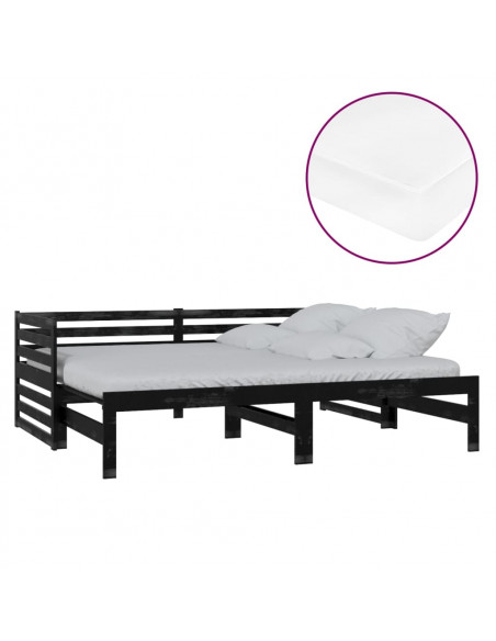 Dormeuse Estraibile 2x(90x200) cm Nera in Massello di Pino