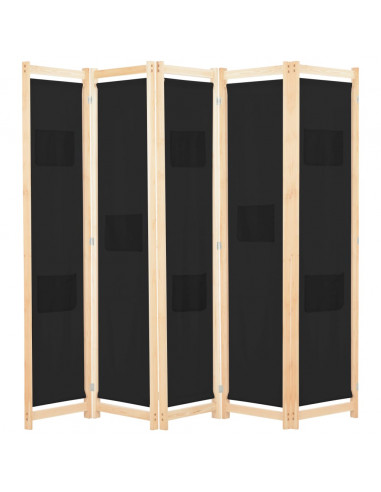 Divisorio a 5 Pannelli Nero 200x170x4 cm in Tessuto