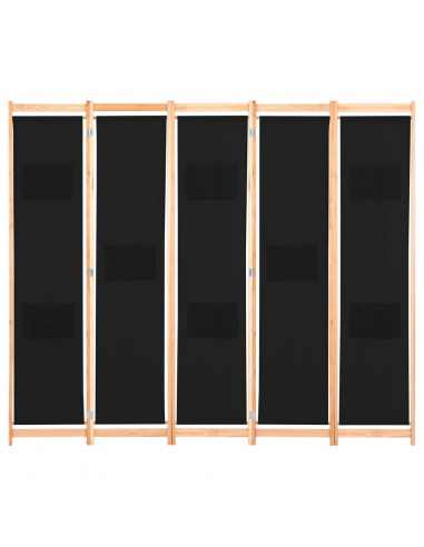 Divisorio a 5 Pannelli Nero 200x170x4 cm in Tessuto