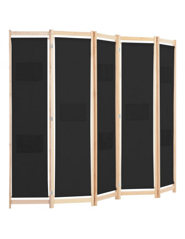 Divisorio a 5 Pannelli Nero 200x170x4 cm in Tessuto