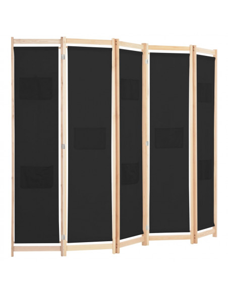 Divisorio a 5 Pannelli Nero 200x170x4 cm in Tessuto