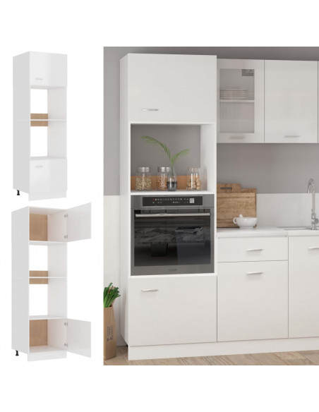 Mobile Microonde Bianco Lucido 60x57x207 cm Legno Multistrato