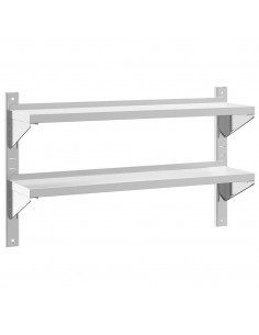 Mensola a Muro 2 Ripiani 100x23,5x60cm Argento in Acciaio Inox 2