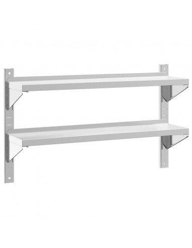 Mensola a Muro 2 Ripiani 100x23,5x60cm Argento in Acciaio Inox