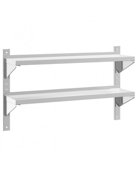 Mensola a Muro 2 Ripiani 100x23,5x60cm Argento in Acciaio Inox