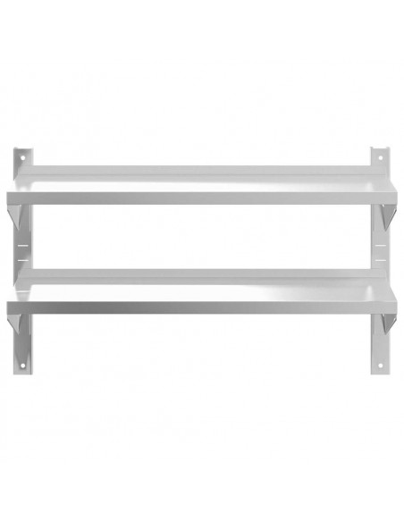 Mensola a Muro 2 Ripiani 100x23,5x60cm Argento in Acciaio Inox