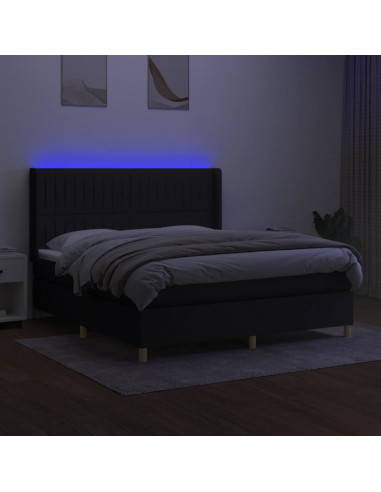 Letto a Molle con Materasso e LED Nero 180x200cm in Tessuto