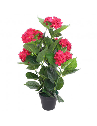 Ortensia Pianta Artificiale con Vaso 60 cm Rossa