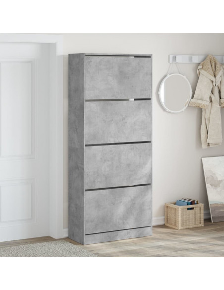 Scarpiera 4 Cassetti Ribaltabili Grigio Cemento 80x34x187,5 cm