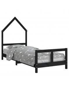 Giroletto per Bambini Nero 80x200 cm in Legno Massello di Pino 2