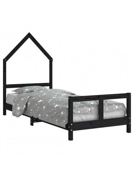 Giroletto per Bambini Nero 80x200 cm in Legno Massello di Pino