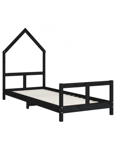 Giroletto per Bambini Nero 80x200 cm in Legno Massello di Pino