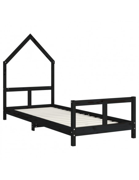 Giroletto per Bambini Nero 80x200 cm in Legno Massello di Pino