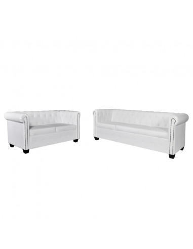 Divani Chesterfield a 2 Posti e a 3 Posti in Similpelle Bianco