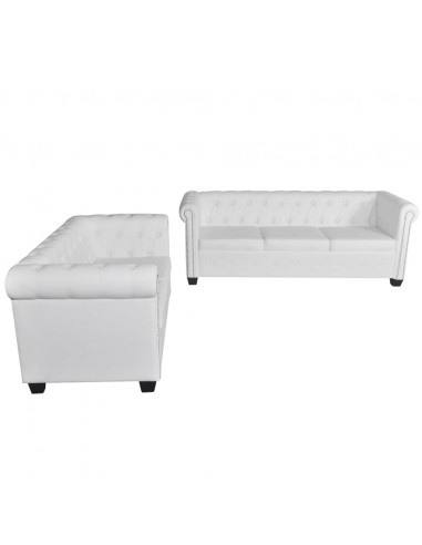 Divani Chesterfield a 2 Posti e a 3 Posti in Similpelle Bianco