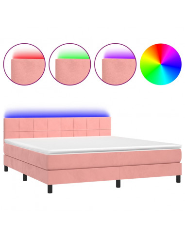 Letto a Molle con Materasso e LED Rosa 160x200 cm in Velluto