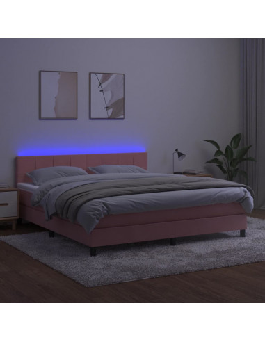 Letto a Molle con Materasso e LED Rosa 160x200 cm in Velluto