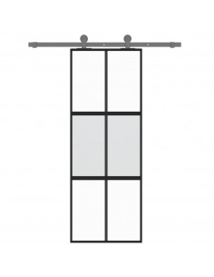 Porta Scorrevole Nera 76x205 cm in Vetro Temperato e Alluminio 2