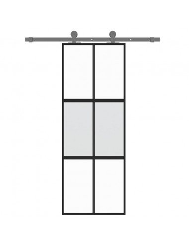 Porta Scorrevole Nera 76x205 cm in Vetro Temperato e Alluminio