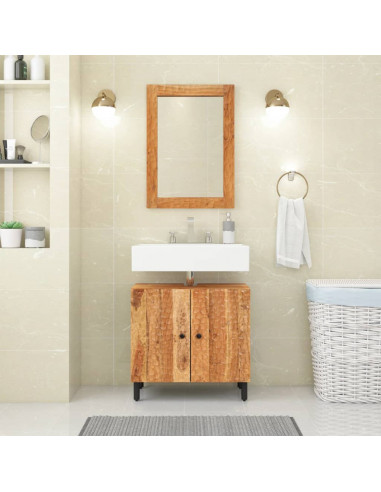 Specchio da Bagno 50x70x2,5 cm Legno Massello di Acacia e Vetro
