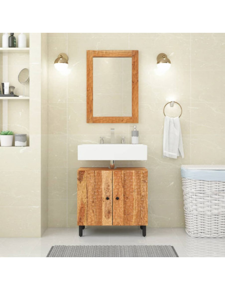 Specchio da Bagno 50x70x2,5 cm Legno Massello di Acacia e Vetro