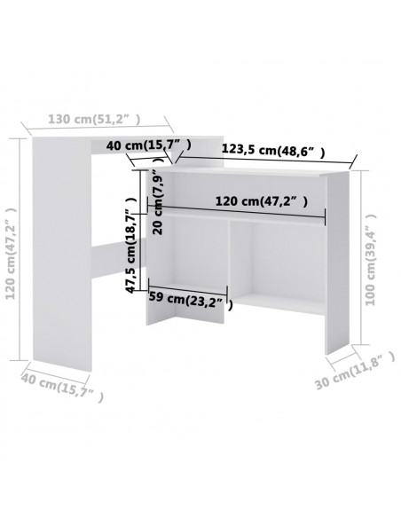 Tavolo da Bar a 2 Livelli Bianco 130x40x120