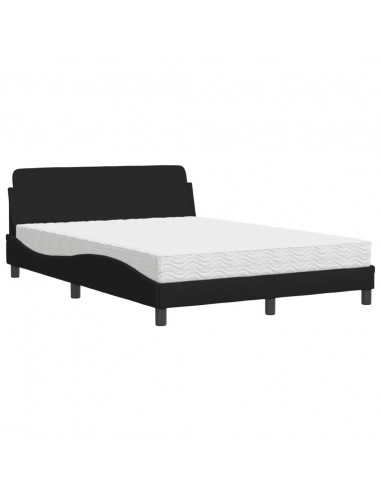 Letto con Materasso Nero 140x200 cm in Tessuto