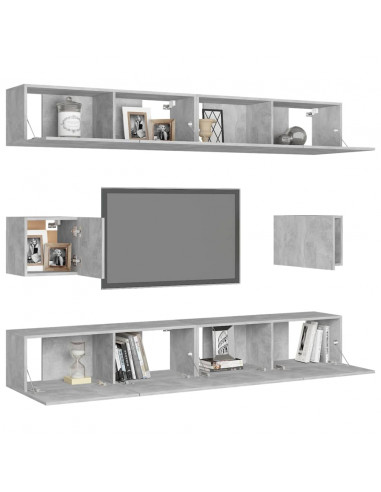 Set di Mobili Porta TV 6 pz Grigio Cemento in Legno Multistrato