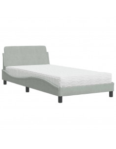 Letto con Materasso Grigio Chiaro 100x200 cm in Velluto 2